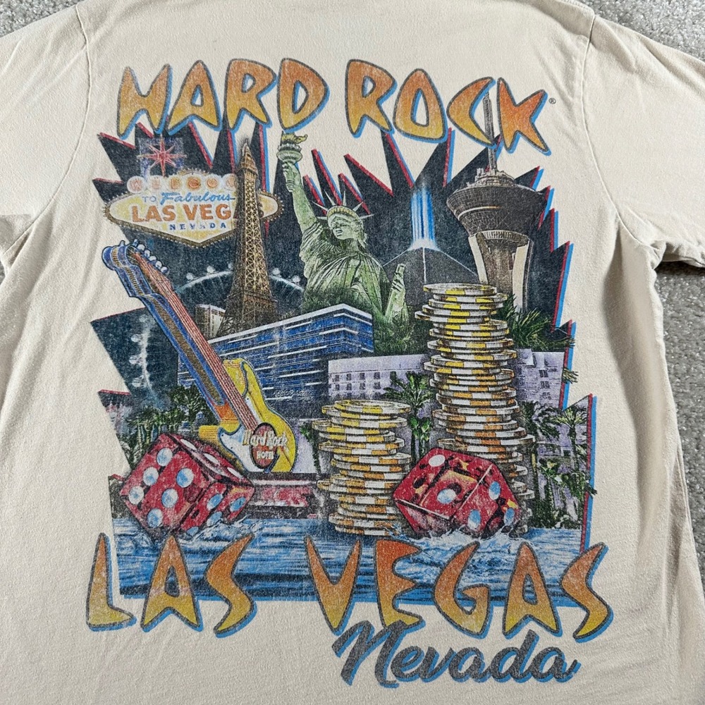 Hard Rock Cafe x PacSun Las Vegas Graphic T-Shirt Tan Mens Medium 100% Cotton - Picture 6 of 6